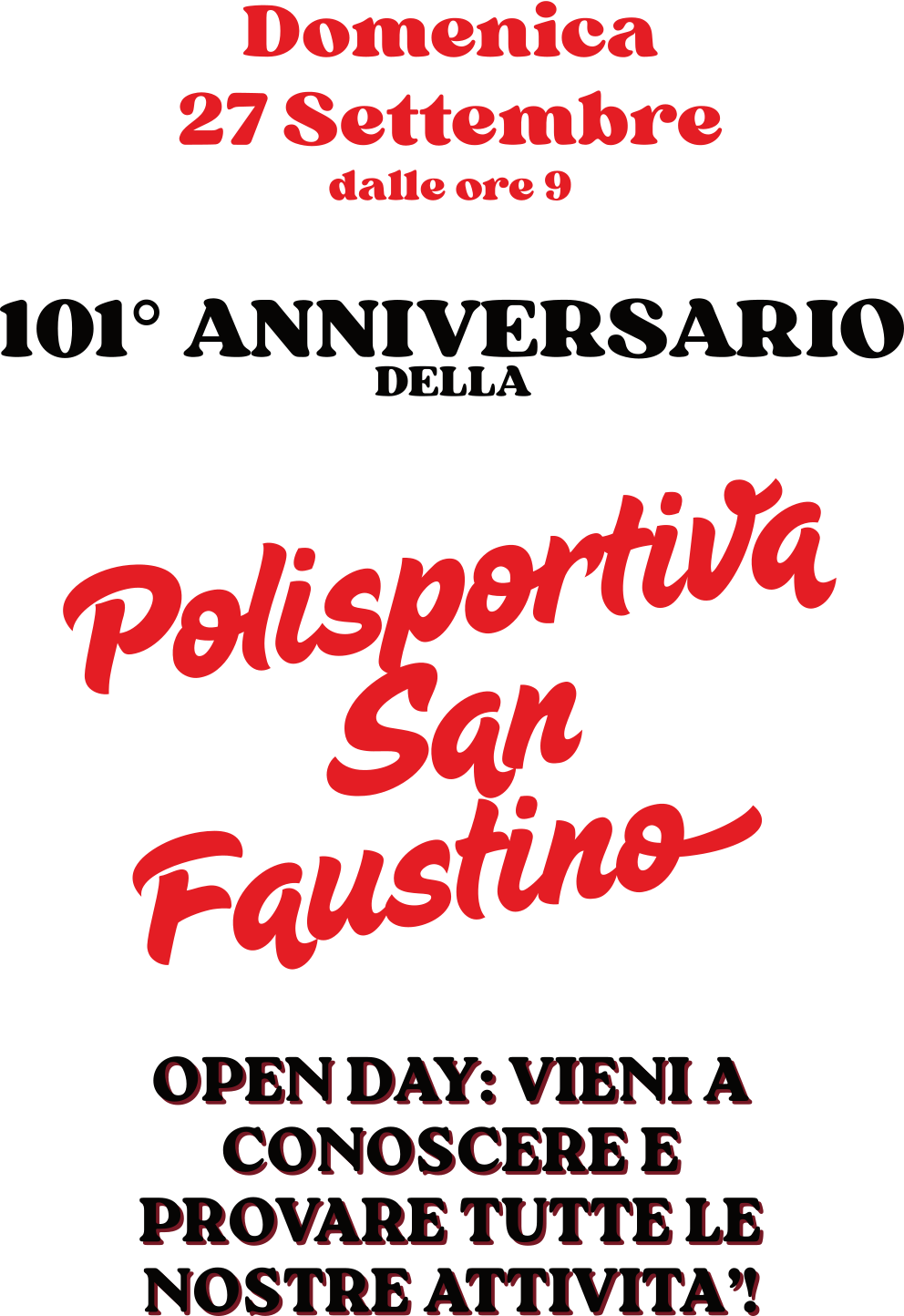 101° anniversario della Polisportiva San Faustino - Open day domenica 27 settembre dalle ore 9